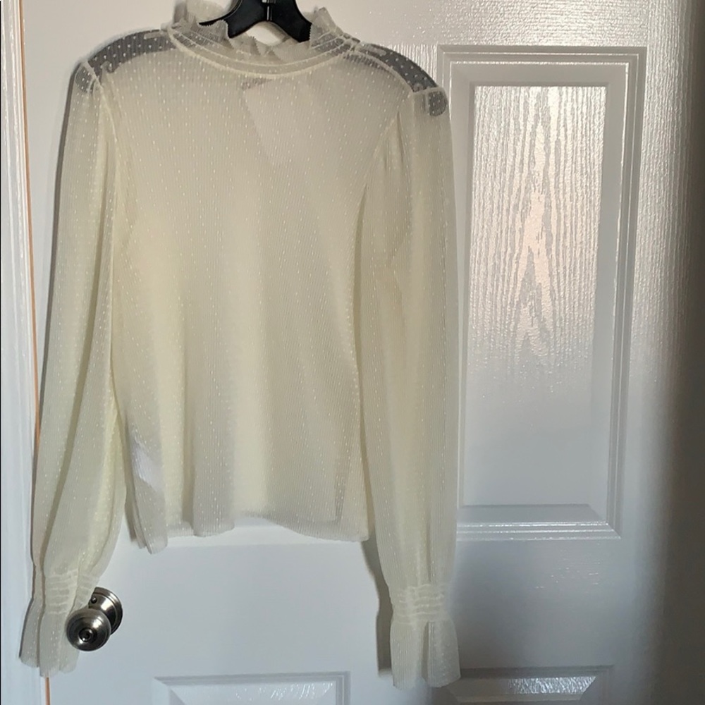 MANGO Sheer LS Mock Neck Top L